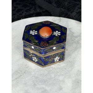 small, vintage, hexagonal cloisonné enamel trinket or pill box.